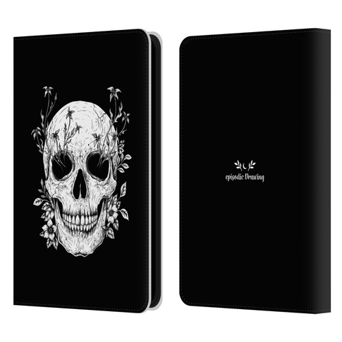 Episodic Drawing Mix Illustrations Floral Skull Leather Book Wallet Case Cover For Amazon Kindle Paperwhite 5 (2021)