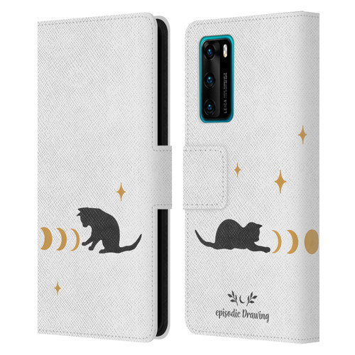 Episodic Drawing Mix Illustrations Cat And Moon Leather Book Wallet Case Cover For Huawei P40 5G