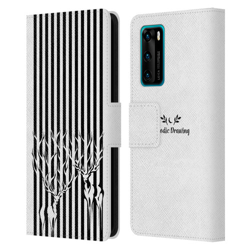 Episodic Drawing Mix Illustrations Deers In Stripes Leather Book Wallet Case Cover For Huawei P40 5G