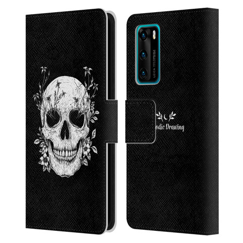Episodic Drawing Mix Illustrations Floral Skull Leather Book Wallet Case Cover For Huawei P40 5G