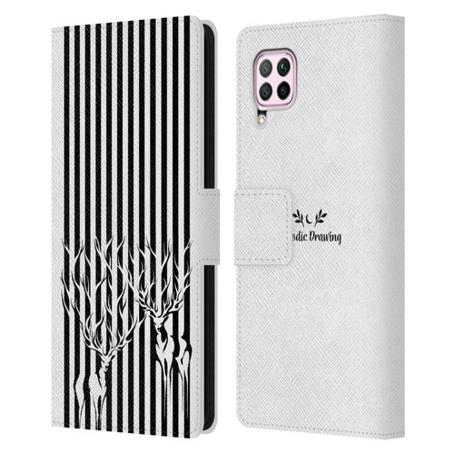 Episodic Drawing Mix Illustrations Deers In Stripes Leather Book Wallet Case Cover For Huawei Nova 6 SE / P40 Lite