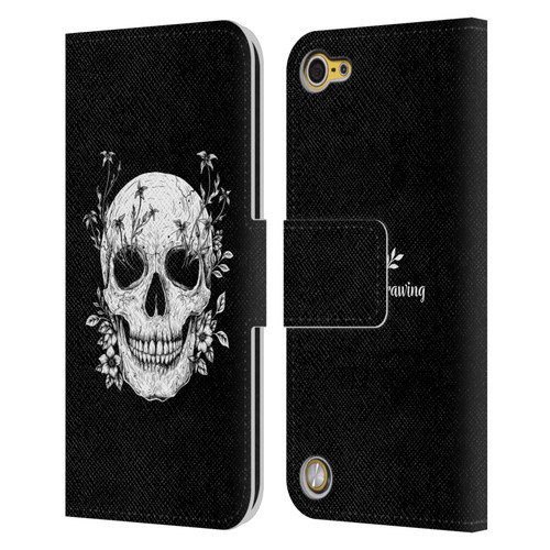 Episodic Drawing Mix Illustrations Floral Skull Leather Book Wallet Case Cover For Apple iPod Touch 5G 5th Gen