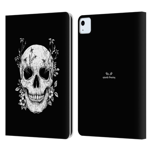 Episodic Drawing Mix Illustrations Floral Skull Leather Book Wallet Case Cover For Apple iPad Air 11 2020/2022/2024