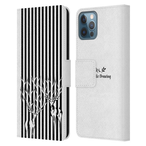 Episodic Drawing Mix Illustrations Deers In Stripes Leather Book Wallet Case Cover For Apple iPhone 12 / iPhone 12 Pro