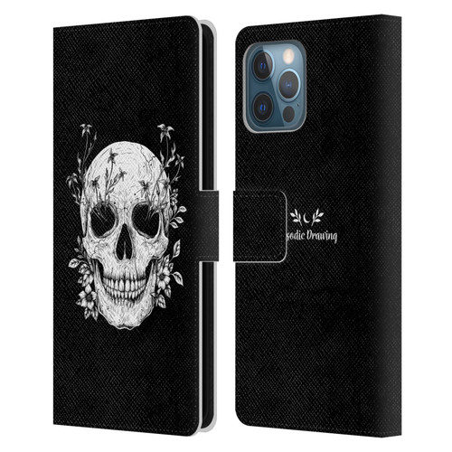 Episodic Drawing Mix Illustrations Floral Skull Leather Book Wallet Case Cover For Apple iPhone 12 Pro Max
