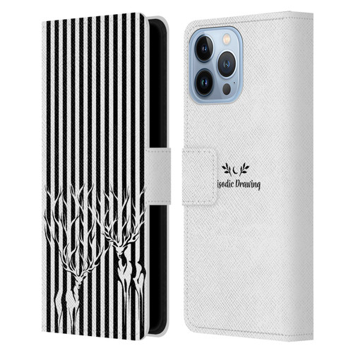 Episodic Drawing Mix Illustrations Deers In Stripes Leather Book Wallet Case Cover For Apple iPhone 13 Pro Max