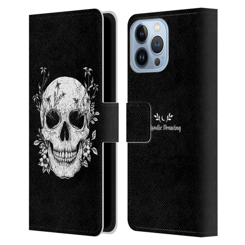 Episodic Drawing Mix Illustrations Floral Skull Leather Book Wallet Case Cover For Apple iPhone 13 Pro Max