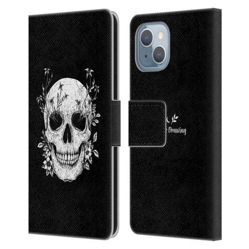 Episodic Drawing Mix Illustrations Floral Skull Leather Book Wallet Case Cover For Apple iPhone 14