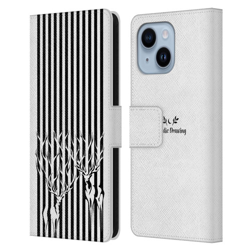 Episodic Drawing Mix Illustrations Deers In Stripes Leather Book Wallet Case Cover For Apple iPhone 14 Plus