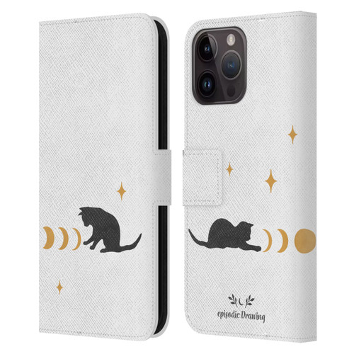 Episodic Drawing Mix Illustrations Cat And Moon Leather Book Wallet Case Cover For Apple iPhone 15 Pro Max