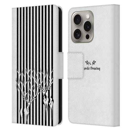 Episodic Drawing Mix Illustrations Deers In Stripes Leather Book Wallet Case Cover For Apple iPhone 16 Pro