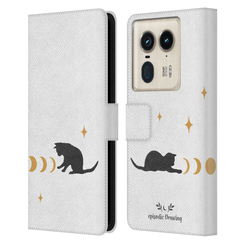 Episodic Drawing Mix Illustrations Cat And Moon Leather Book Wallet Case Cover For Motorola Edge 50 Ultra/X50 Ultra