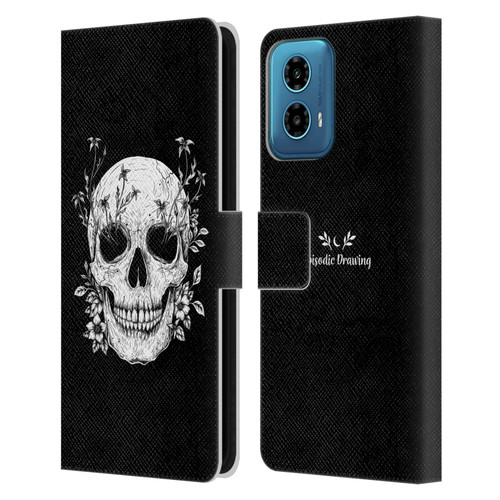 Episodic Drawing Mix Illustrations Floral Skull Leather Book Wallet Case Cover For Motorola Moto G34 5G
