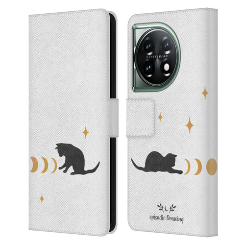 Episodic Drawing Mix Illustrations Cat And Moon Leather Book Wallet Case Cover For OnePlus 11 5G