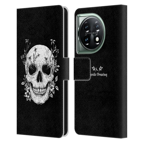 Episodic Drawing Mix Illustrations Floral Skull Leather Book Wallet Case Cover For OnePlus 11 5G
