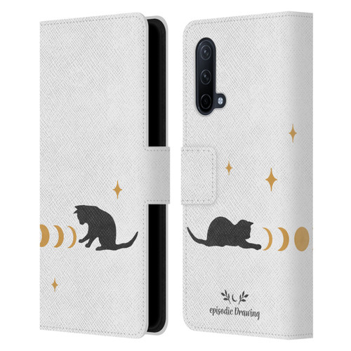 Episodic Drawing Mix Illustrations Cat And Moon Leather Book Wallet Case Cover For OnePlus Nord CE 5G