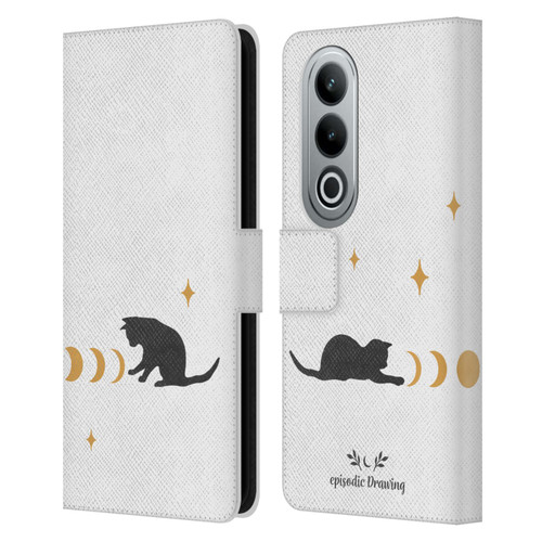 Episodic Drawing Mix Illustrations Cat And Moon Leather Book Wallet Case Cover For OPPO OnePlus Ace 3V 5G