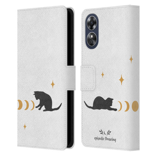 Episodic Drawing Mix Illustrations Cat And Moon Leather Book Wallet Case Cover For OPPO A17
