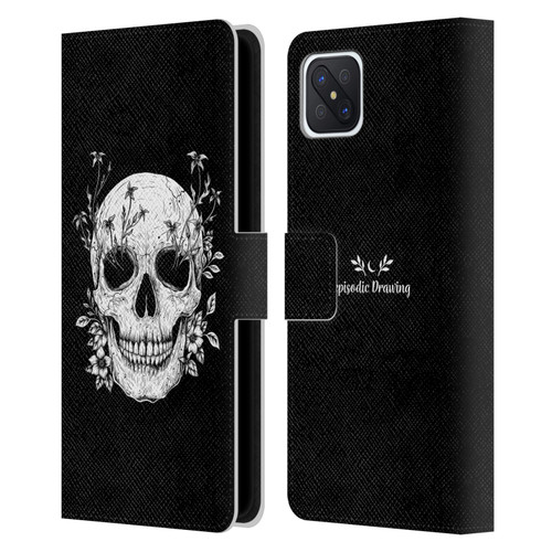 Episodic Drawing Mix Illustrations Floral Skull Leather Book Wallet Case Cover For OPPO Reno4 Z 5G