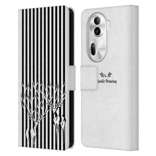 Episodic Drawing Mix Illustrations Deers In Stripes Leather Book Wallet Case Cover For OPPO Reno11