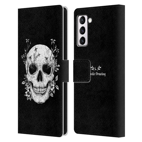 Episodic Drawing Mix Illustrations Floral Skull Leather Book Wallet Case Cover For Samsung Galaxy S21+ 5G