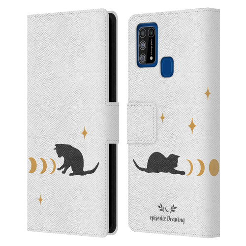 Episodic Drawing Mix Illustrations Cat And Moon Leather Book Wallet Case Cover For Samsung Galaxy M31 (2020)
