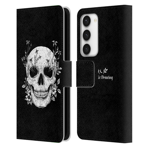 Episodic Drawing Mix Illustrations Floral Skull Leather Book Wallet Case Cover For Samsung Galaxy S23 5G