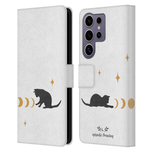 Episodic Drawing Mix Illustrations Cat And Moon Leather Book Wallet Case Cover For Samsung Galaxy S25 Ultra