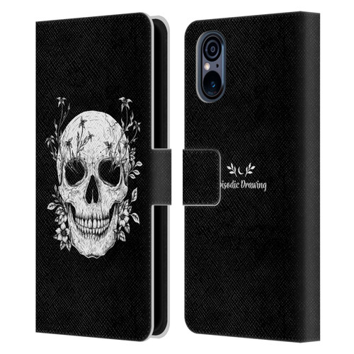 Episodic Drawing Mix Illustrations Floral Skull Leather Book Wallet Case Cover For Sony Xperia 5 V 5G