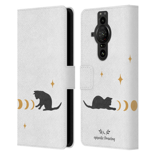 Episodic Drawing Mix Illustrations Cat And Moon Leather Book Wallet Case Cover For Sony Xperia Pro-I