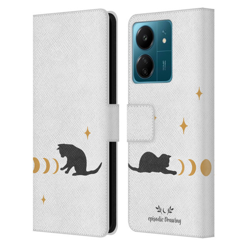 Episodic Drawing Mix Illustrations Cat And Moon Leather Book Wallet Case Cover For Xiaomi Redmi 13C 4G