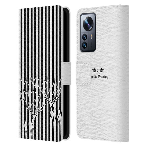 Episodic Drawing Mix Illustrations Deers In Stripes Leather Book Wallet Case Cover For Xiaomi 12 Pro