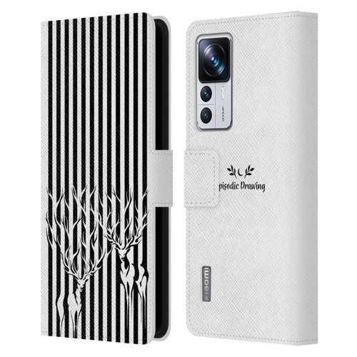 Episodic Drawing Mix Illustrations Deers In Stripes Leather Book Wallet Case Cover For Xiaomi 12T Pro
