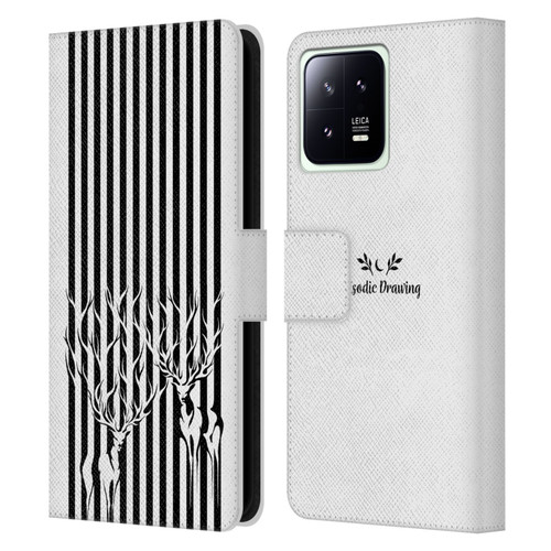 Episodic Drawing Mix Illustrations Deers In Stripes Leather Book Wallet Case Cover For Xiaomi 13 5G