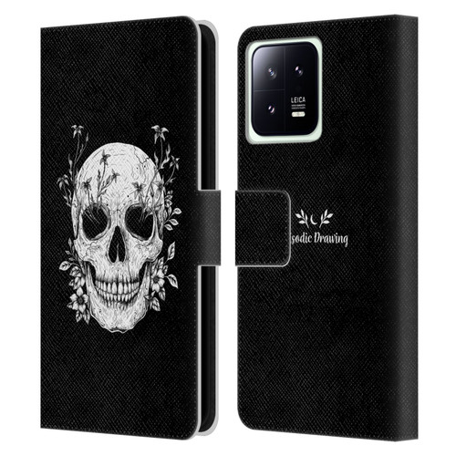 Episodic Drawing Mix Illustrations Floral Skull Leather Book Wallet Case Cover For Xiaomi 13 5G