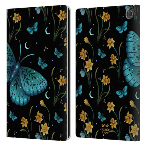 Episodic Drawing Moth Patterns Daffodil Flowers Leather Book Wallet Case Cover For Amazon Fire Max 11 2023