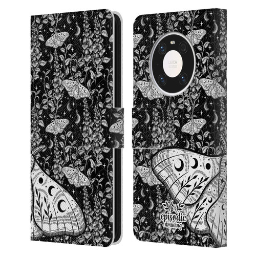 Episodic Drawing Moth Patterns White Leather Book Wallet Case Cover For Huawei Mate 40 Pro 5G