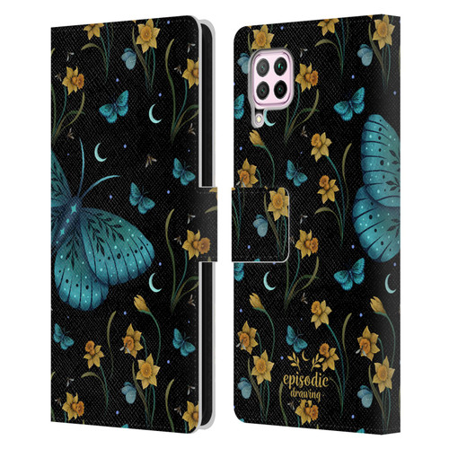 Episodic Drawing Moth Patterns Daffodil Flowers Leather Book Wallet Case Cover For Huawei Nova 6 SE / P40 Lite