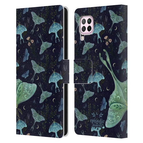 Episodic Drawing Moth Patterns Green Leather Book Wallet Case Cover For Huawei Nova 6 SE / P40 Lite