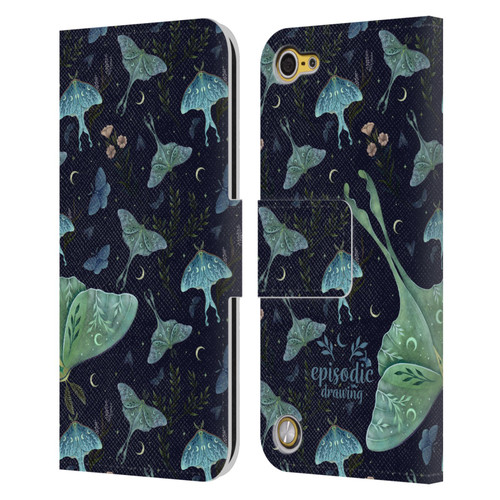 Episodic Drawing Moth Patterns Green Leather Book Wallet Case Cover For Apple iPod Touch 5G 5th Gen