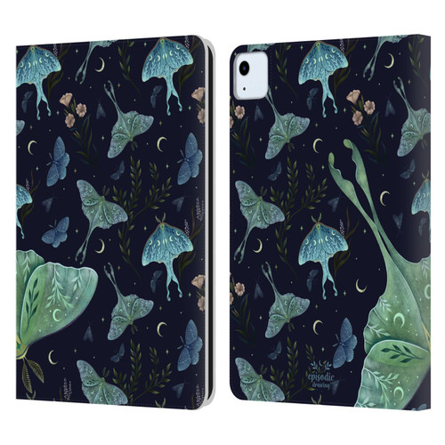 Episodic Drawing Moth Patterns Green Leather Book Wallet Case Cover For Apple iPad Air 11 2020/2022/2024