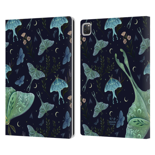 Episodic Drawing Moth Patterns Green Leather Book Wallet Case Cover For Apple iPad Pro 13 M4 2024