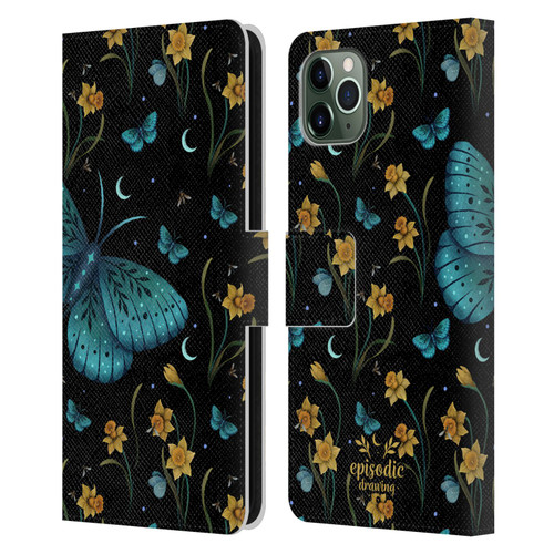 Episodic Drawing Moth Patterns Daffodil Flowers Leather Book Wallet Case Cover For Apple iPhone 11 Pro Max