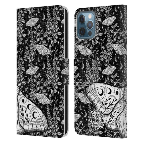 Episodic Drawing Moth Patterns White Leather Book Wallet Case Cover For Apple iPhone 12 / iPhone 12 Pro