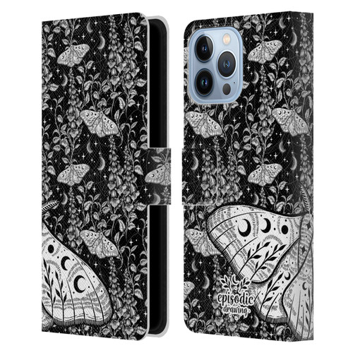 Episodic Drawing Moth Patterns White Leather Book Wallet Case Cover For Apple iPhone 13 Pro Max