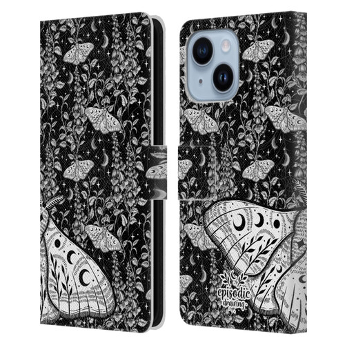 Episodic Drawing Moth Patterns White Leather Book Wallet Case Cover For Apple iPhone 14 Plus