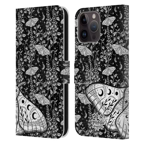 Episodic Drawing Moth Patterns White Leather Book Wallet Case Cover For Apple iPhone 15 Pro Max
