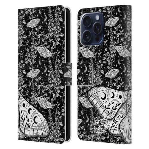 Episodic Drawing Moth Patterns White Leather Book Wallet Case Cover For Apple iPhone 16 Pro Max
