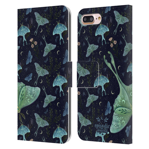 Episodic Drawing Moth Patterns Green Leather Book Wallet Case Cover For Apple iPhone 7 Plus / iPhone 8 Plus