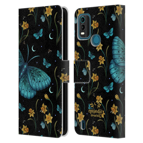 Episodic Drawing Moth Patterns Daffodil Flowers Leather Book Wallet Case Cover For Nokia G11 Plus